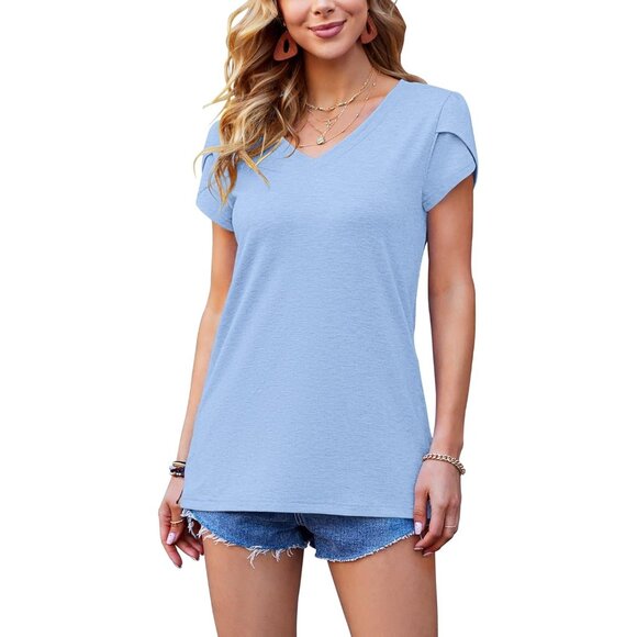 🆕Women Blue Casual Long Sleeve Blouses Slim Fit Button Down V Neck Henley Shirt - Picture 2 of 5